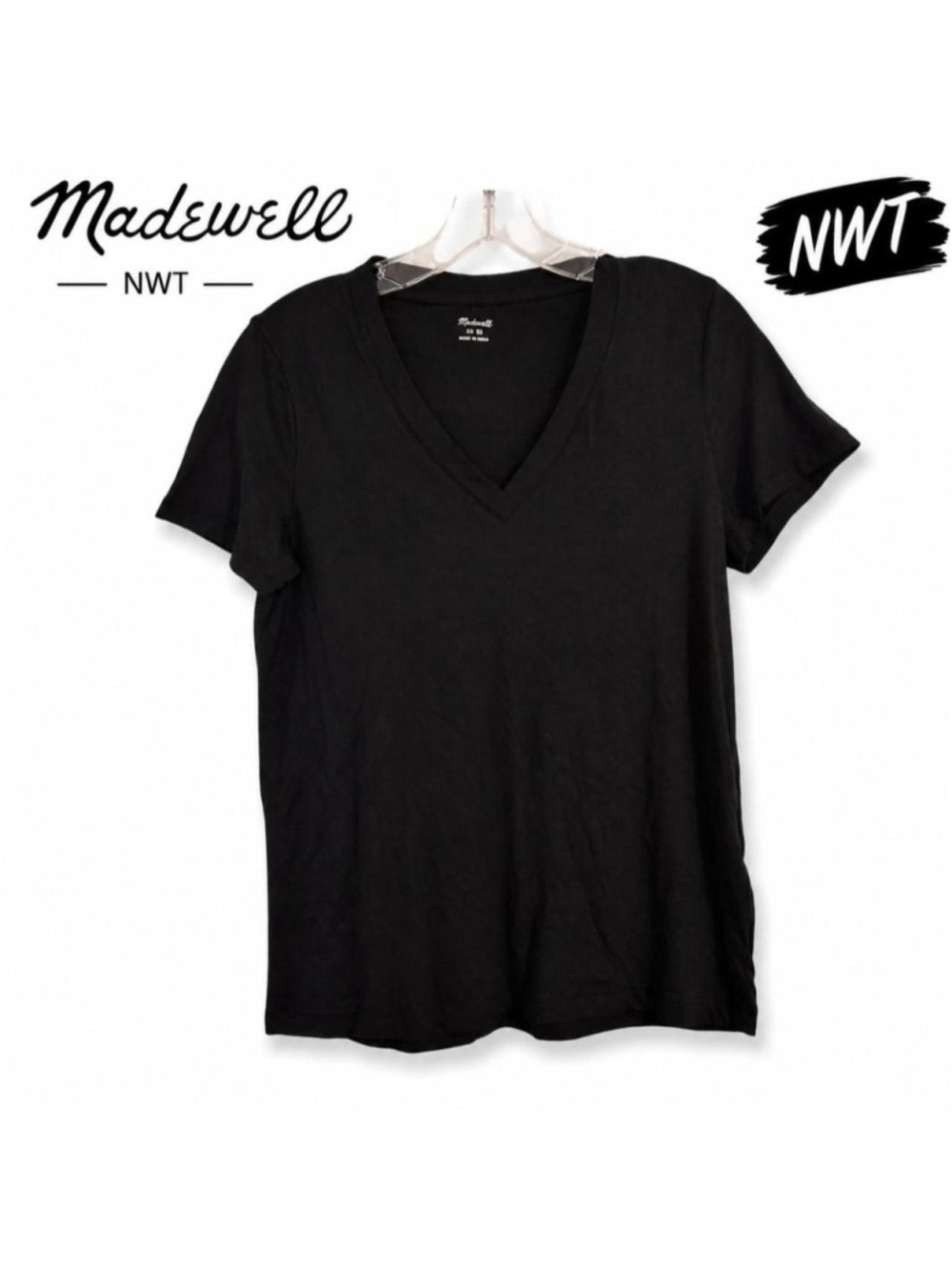 NWT Madewell Black V-neck short sleeve t-shirt Size XS